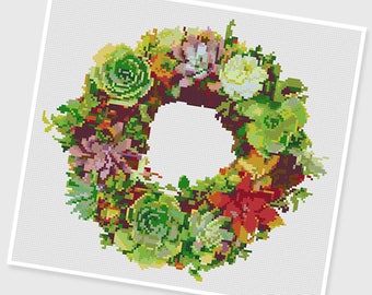 PDF Cross Stitch pattern - 0120 : Succulent plants - INSTANT DOWNLOAD