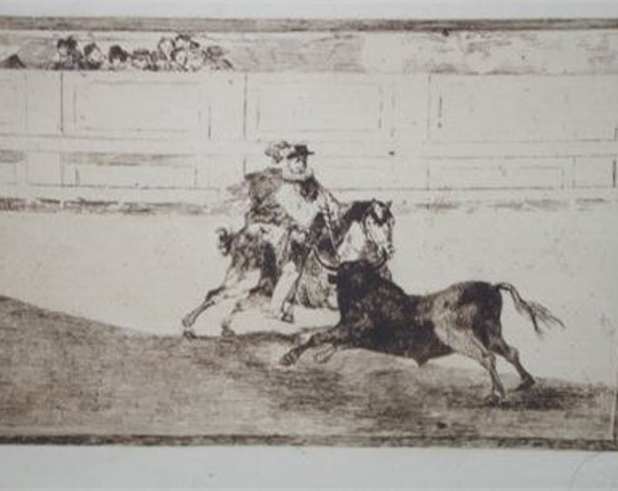 Storewide 25% Off SALE Francisco Goya "La Tauromaquia” Series Spanish Bullfight Plate #13 Engraving Featuring Original Madrid National Libra