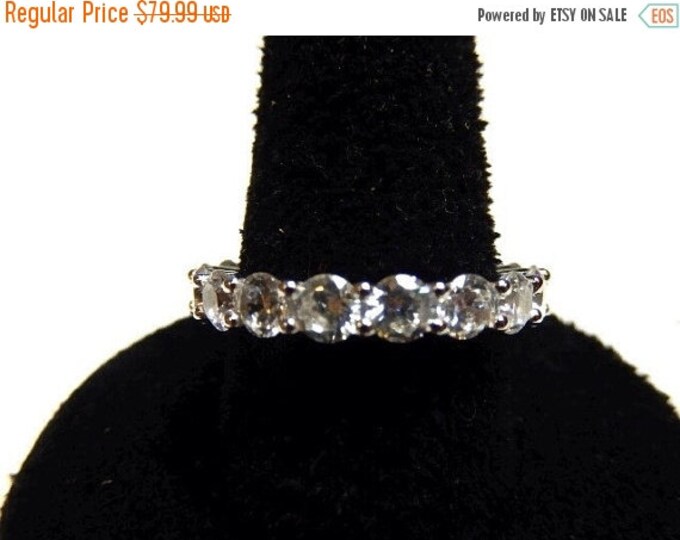 Storewide 25% Off SALE Vintage Sterling Silver Clear Faceted Eternity Engagement Style Ring Featuring Elegant Brilliant Cut Design