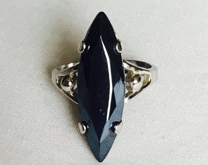 Storewide 25% Off SALE Vintage Sterling Silver Eclectic Blue Faceted Sapphire Designer Cocktail Ring Featuring Oversized Marquise Style