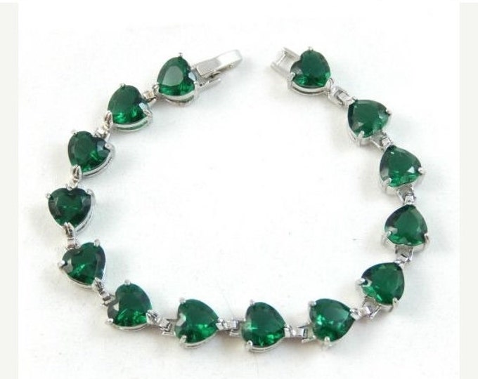 Storewide 25% Off SALE Vintage Silver Tone Heart Cut Green Faceted Designer Gemstone Bracelet Featuring Eclectic Hand Carved & Polished Segm