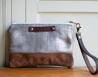 leather clutch, leather wristlet, silver clutch, leather purse, evening clutch, clutch bag, boho bag, distressed metallic clutch, boho