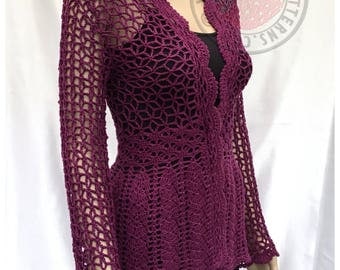 Floral Lace Cardigan - Crochet PDF Pattern - Sizes S, M, L, XL, 2XL, 3XL