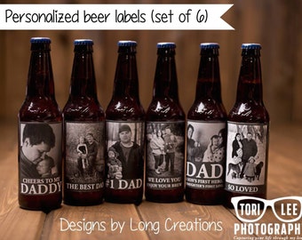 beer labels - beer labels for dad - custom set of bottle stickers - set of 6 - gift for dad - personalized with photos
