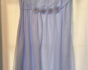 Vintage nylon peignoir night gown robe set light blue budoir