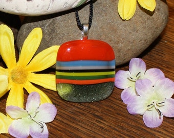 Handmade Pendant - Fused Glass Jewelry - Glass Necklace - Multicolored