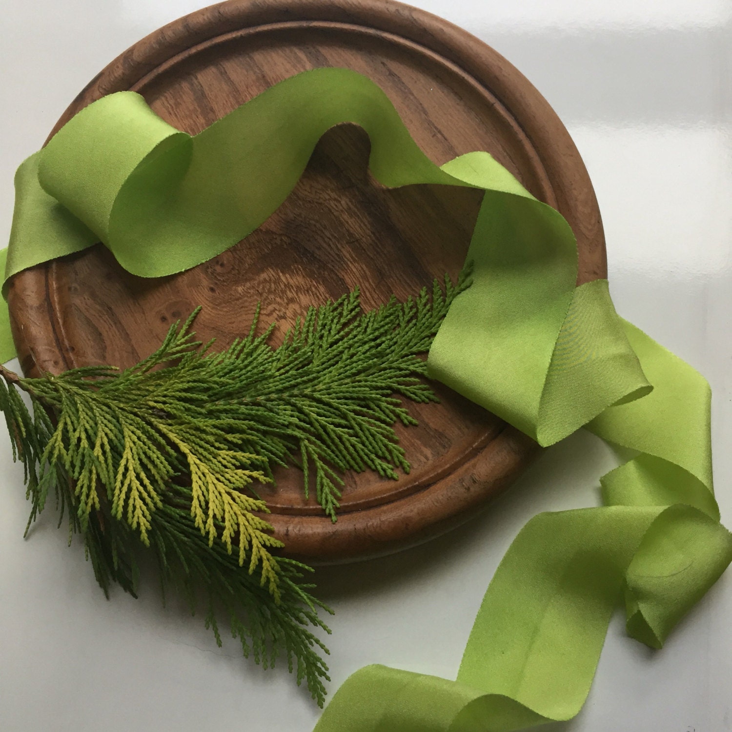 Pantone Greenery silk ribbon 6 yards handdyed bright green