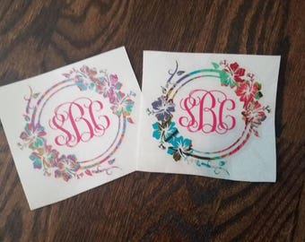 Lily Pulitzer Inspired Monogram Decal, Lilly Print Monogram Decal, Hawaiian Monogram Decal, Luau Car Decal, Yeti decal,Hibiscus Flower Decal