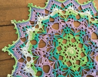 Crochet doily, multicolor lace doilie, 10"