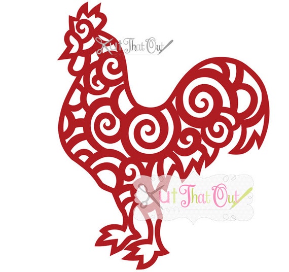 Download EXCLUSIVE Scroll Rooster SVG & DXF Cut File