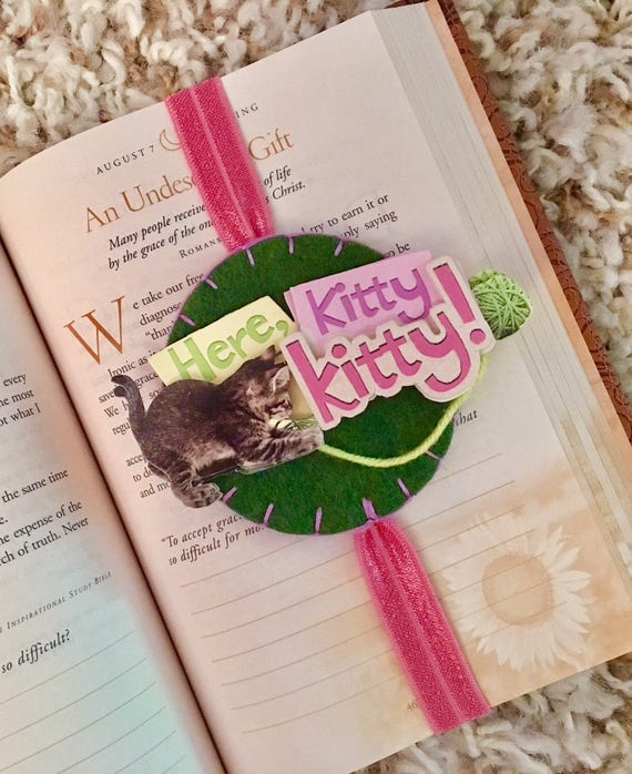 Kitty bookmark, cat bookmark, unique bookmark, gift for reader, kitten, journal elastic, planner band, book accessory, elastic bookmark