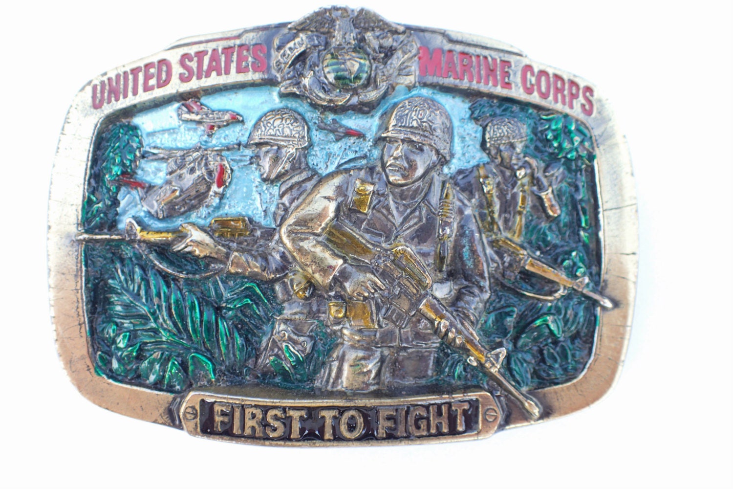 Signed Great American Buckle Company USMC belt buckle AB998