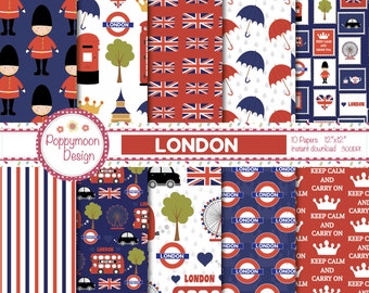 London, London icons, patterns, , printable digital paper pack.