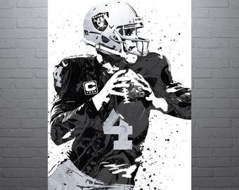 Derek Carr Oakland Raiders Sports Art Print, Football Poster, Kids Decor, Watercolor Contemporary Abstract Drawing Print, Modern Art