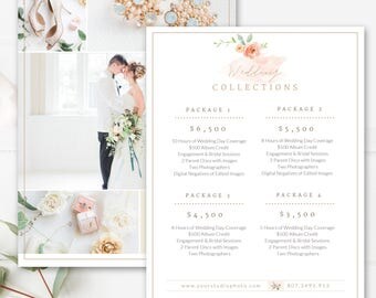 Photography Price List Template, Wedding Price Sheet, Photographer Pricing Guide, 7x5 PSD Template, INSTANT DOWNLOAD!