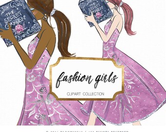 Secret Garden Girls Clipart | Fashion Illustration, woman flowers, planner stickers, graphics resources, cliparts, watercolor hand drawn