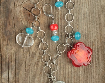 Whimsical Circular Necklace and Earrings with African Accents