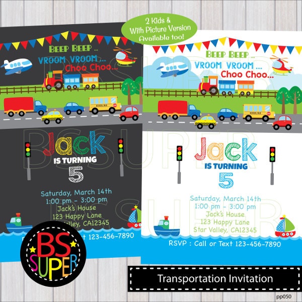 Transportation Birthday Invitation Transportation Invitation