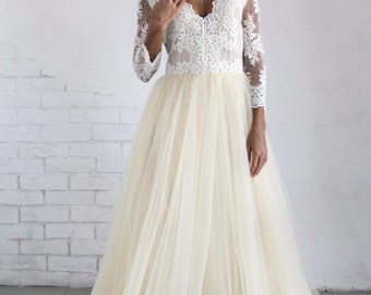 Stunning Champagne Wedding Dress with Ivory Lace