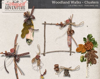 Autumn Clipart, Twigs and Leaves, Woodland Pine Cones, Digital Download, Rustic Scrapbook Elements, Owl Charm, Feathers, Fall Berries