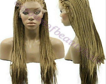 BOX BRAIDED WIG, Medium, Braids, Lace Front, Synthetic,parting,Single Plaits,hair,secure,cap,Adjustable. Custom Requests Accepted