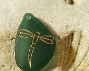 Dragonfly Teal Sea Glass Pendant Dragonfly Pendant Drilled Sea Glass Dragonfly Charm