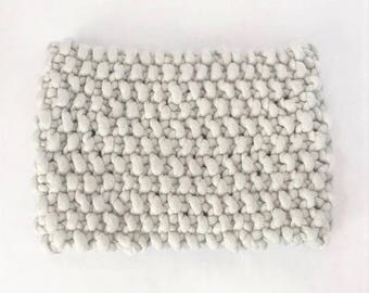 Chunky Wool Cowl Hand Knit, Bulky Cowl - Platinum/White (Adult)