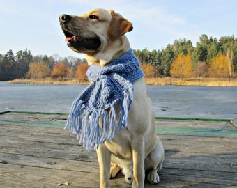 Knit dog scarf for big dog accessories Blue dog scarf for large dogs Pet Neckwear Dog scarves Crochet dog scarf for labrador neck warmer