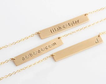 Name Plate Necklace / Custom Hand Stamped 14k Gold Fill or Sterling Silver Name Bar Necklace/Initials Necklace/Custom Name Bar Necklace/N252