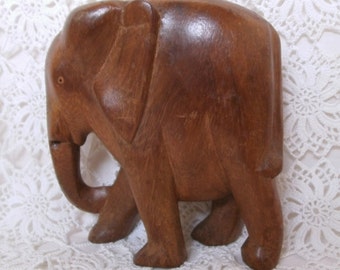 Vintage Wooden Elephant. Hand Carved Elephant Ornament. Wooden Elephant Figurine. Large Wooden Elephant.