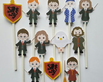 Harry Potter cupcake toppers - set of 6, cake toppers, Harry Potter centerpiece, Harry Potter cake