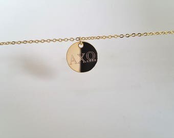 Sorority Disc Necklace - Greek Letter, Gold Disc Necklace, Sorority Gift, Sister Necklace, Sorority Jewelry, Custom Sorority Alphabets