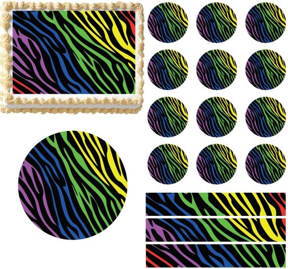 Zebra Rainbow Print Edible Cake Topper Image Cake Decoration