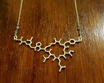 Oxytocin Molecule Brass Necklace/ Love molecule/molecule jewelry/molecule necklace/brass necklace/oxytocin/brass jewelry/science jewelry