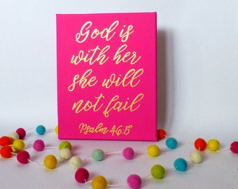Bible Verse Canvas Painting Canvas Sign Girls Wall Art Pink and Gold Decor Bible Verse Sign Canvas Painting Home Decor