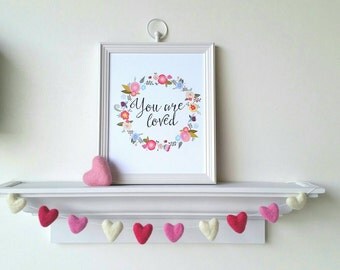 Valentines Heart Garland : Felt ball garland for Valentine's Day