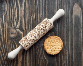 Damask Embossing Rolling Pin, Ornament Cookie Stamp, Engraved Pattern Rolling Pin, Cookie roller gift for her