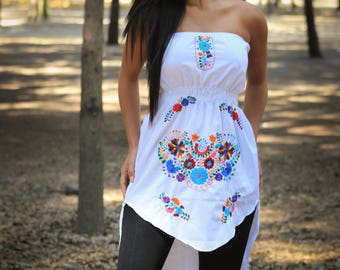 Mexican strapless Dress//Mexican embroidered Dress