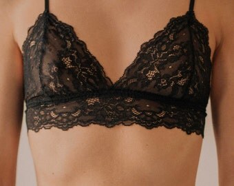 Ella Bralette Handmade Delicate Black Lace Bra from Isadore Intimates London