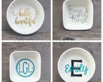 Small ring dish, hello beautiful ring dish, rings & sparkly things ring dish, monogram ring dish, name ring dish, ring holder, Mother's Day