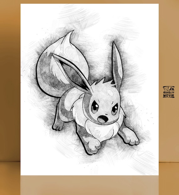 Eevee pencil drawing pokemon Sketch Pokemon 8x10 inches