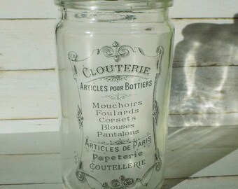 French label, Apothecary Jar, french glass jar, Vintage style, glass storage jar, apothecary jars, candy bar jars, candy buffet jar,