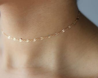 Chain Lace Choker Necklace - Dainty Gold Choker - Layering Necklace - Minimalist Jewelry - Gift for Her - Boho Jewelry - Sequin Choker