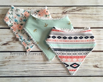 Baby Bandana Bib Set | Aztec Bandana Bib | Floral Bandana Bib | Baby Girl Bib | Gift for Baby Girl | Baby Shower Gift
