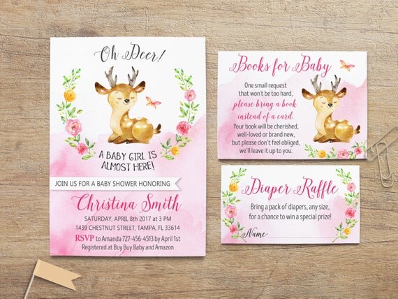Deer Baby Shower Invitation Girl Oh Deer Invite Pink Baby