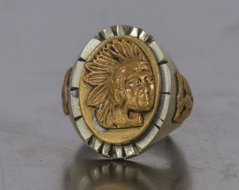 HIJONES Men's Stainless Steel Indian Chief Skull Ring - Vintage Biker Style With Cubic Zirconia