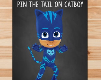 PJ Masks Pin the Tail Game Catboy- Green Chalkboard - Boy PJ Masks Game - PJ Masks Birthday Boy Party - Pj Mask Printable Party Game Cat boy