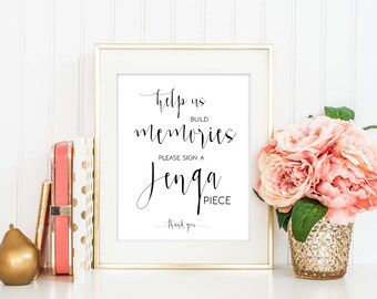 SALE Build Memories Jenga Piece Sign, Jenga sign, Jenga Guest book sign, Printable Wedding Sign, Guestbook Table Sign, Instant Download