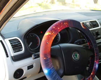 Galaxy steering wheel cover Car accessory for woman with stars Great gift for her One size fit to all Cute colorful car decoration