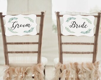 Bride Groom Chair Sign, Green Wedding Chair Sign, DIY Bride and Groom Sign, Instant Download, Wedding Chair Signs, Hanging Chair Sign